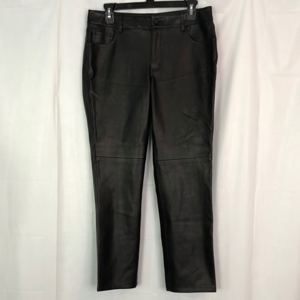 ANN TAYLOR FACTORY PETITE BLACK FAUX LEATHER PANTS Size 6P